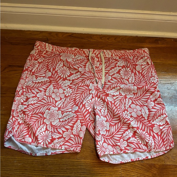 Fair Harbor Men's Red Floral Mastos-Anchor Trunk Lined Swim Shorts Size XXXL 3XL - Picture 1 of 9